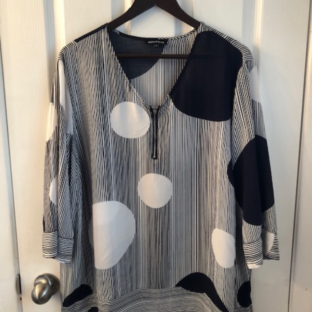 Navy Blue and White Blouse
